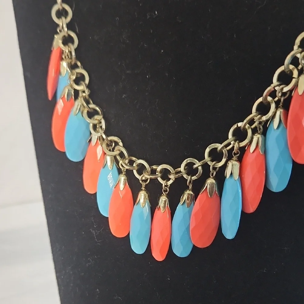 Colorful Teardrop Bead Statement Necklace – Coral & Turquoise